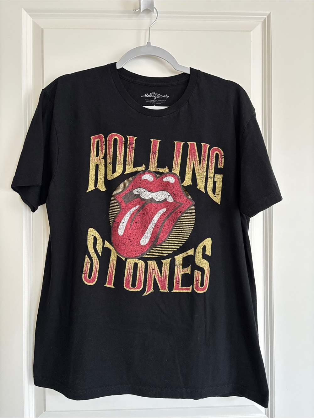 the Rolling Stones Black Tee with Red & Gold Graphic